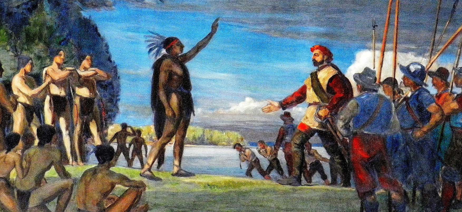 Jacques Cartier débarquant à Hochelaga (Québec) en 1535 | © tableau d'Adrien Hébert