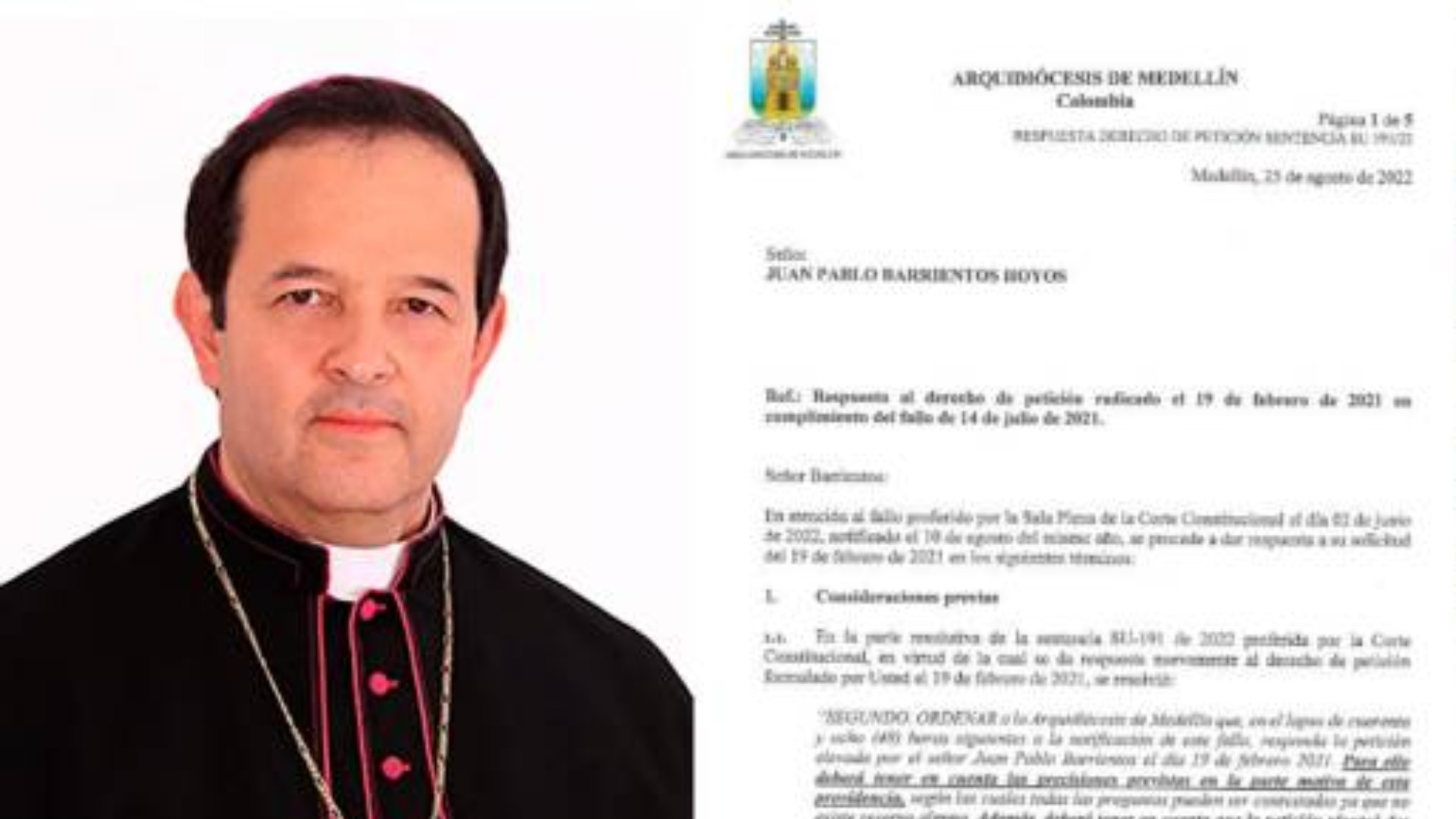 Mgr Ricardo Tobón Restrepo, archevêque de Medellín, a rendu public le rapport réclamé par le journaliste Juan Pablo Barrientos | archevêché de Medellin