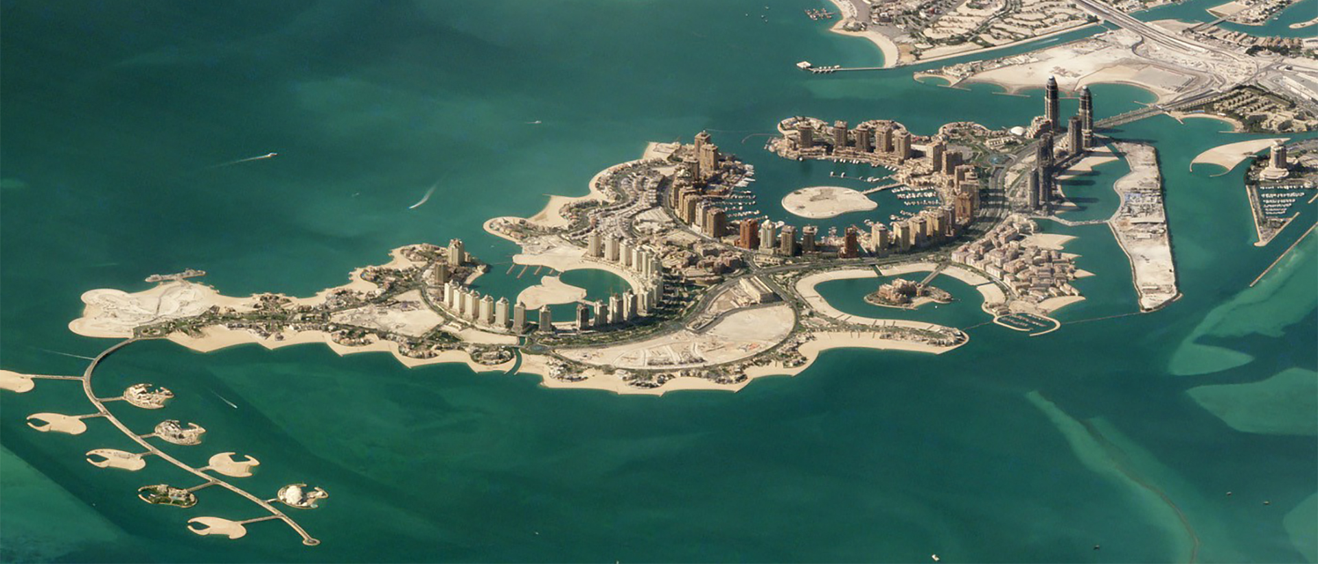 The Pearl, archipel d'îles artificielles au Qatar, près de la capitale Doha | Wikimendia commons - Planet Labs, Inc - CC BY-SA 4.0