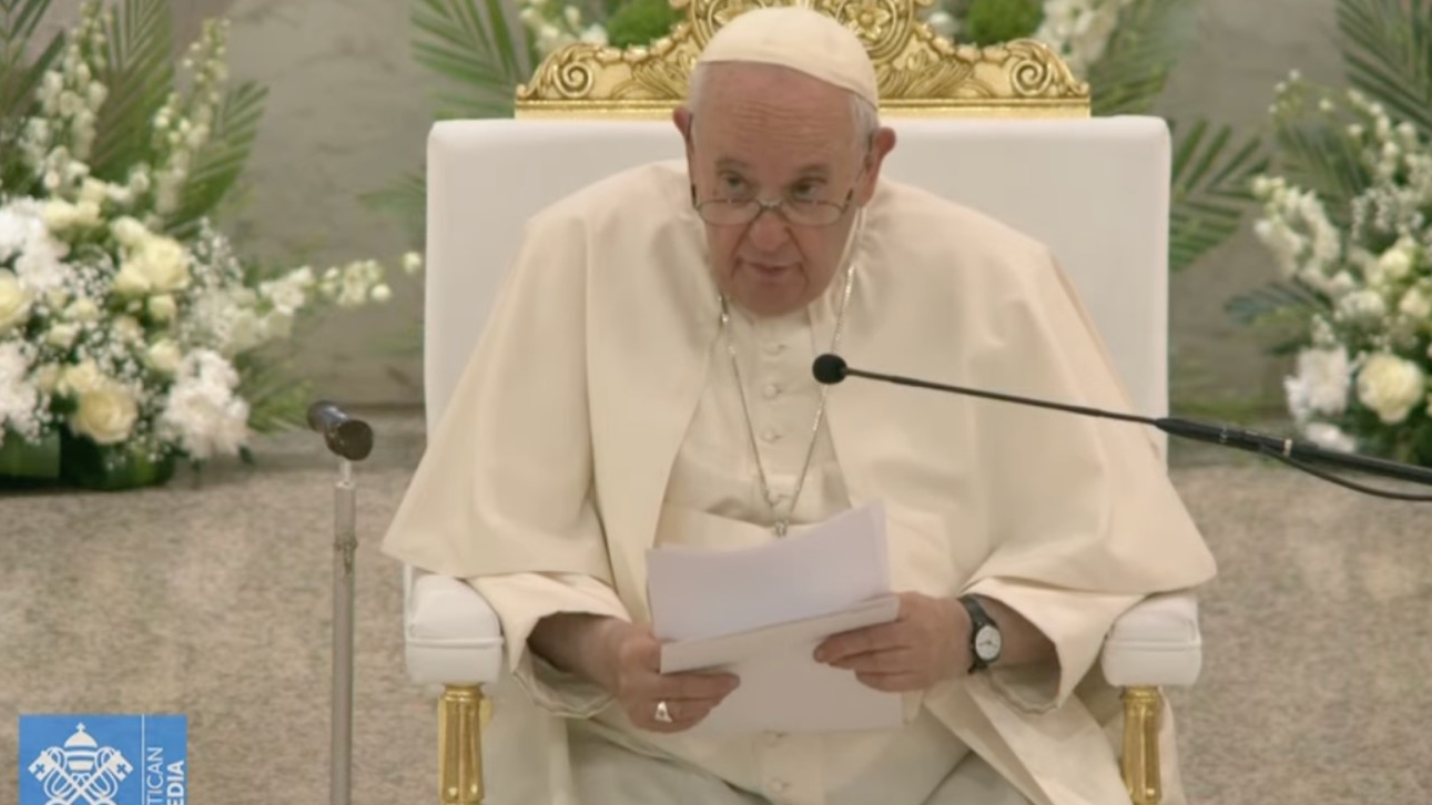 Rencontre avec kes prêtres et religieux de la Péninsule arabique © Capture écran Youtube / Vatican Media