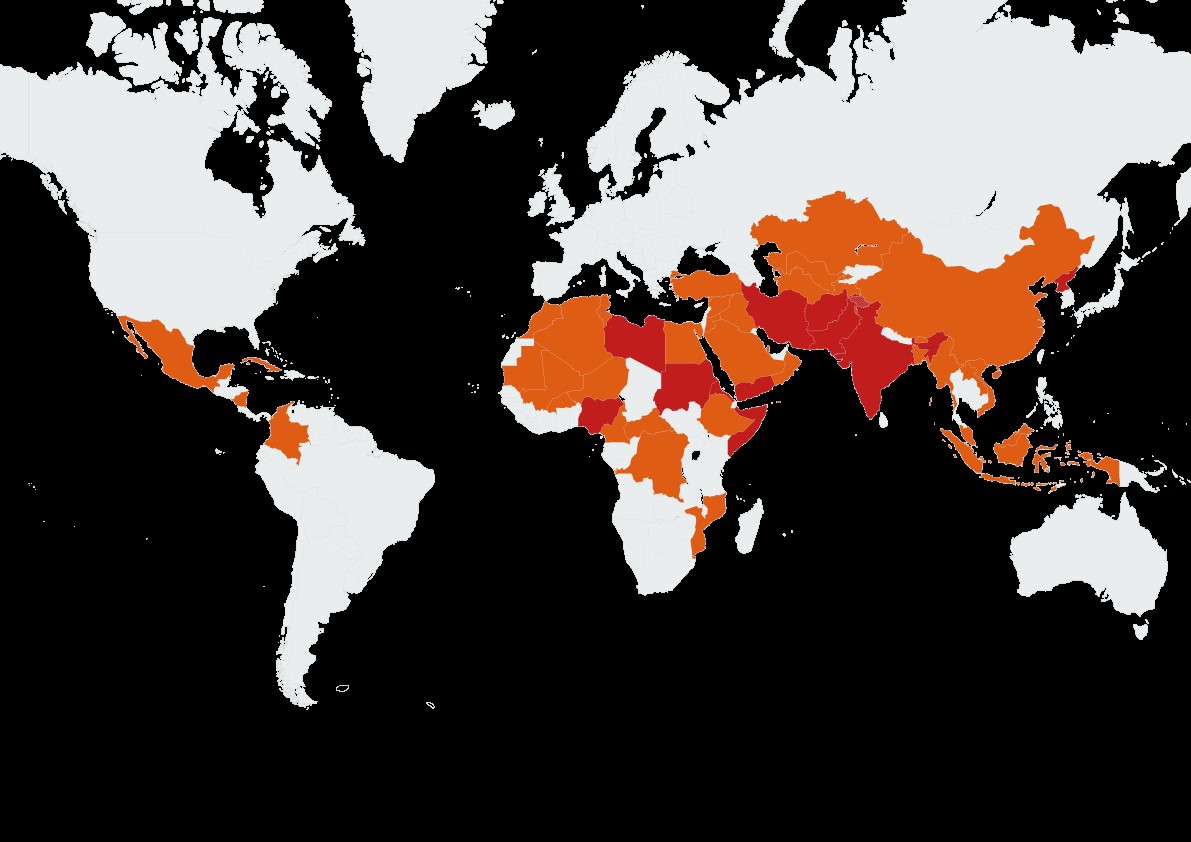 Carte des 50 pays où les chrétiens ont subi
les persécutions les plus sévères entre octobre 2021 et octobre 2022 | © Portes Ouvertes