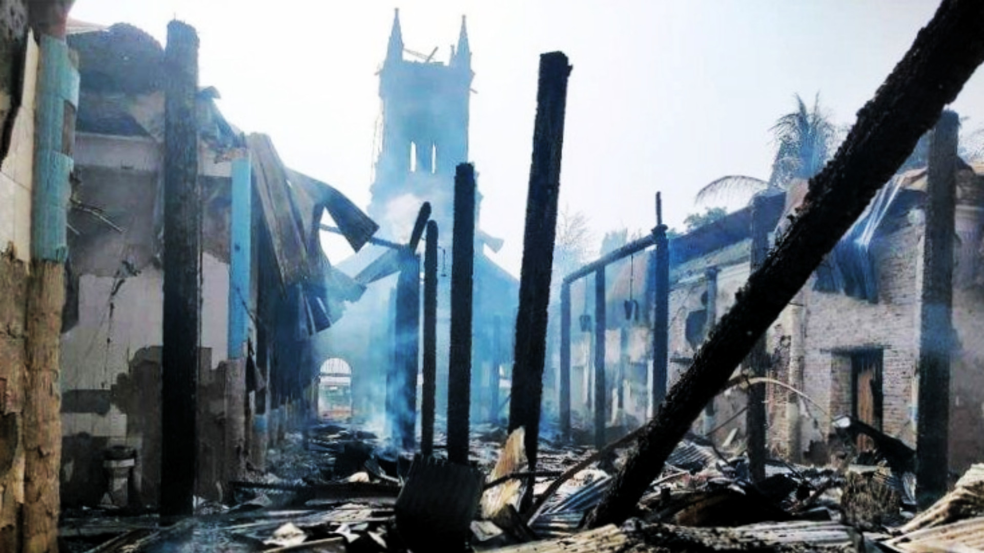 L'église Notre-Dame de l'Assomption, dans le village de Chan Thar, incendiée par l'armée le 15 janvier 2023  | © Vatican Media