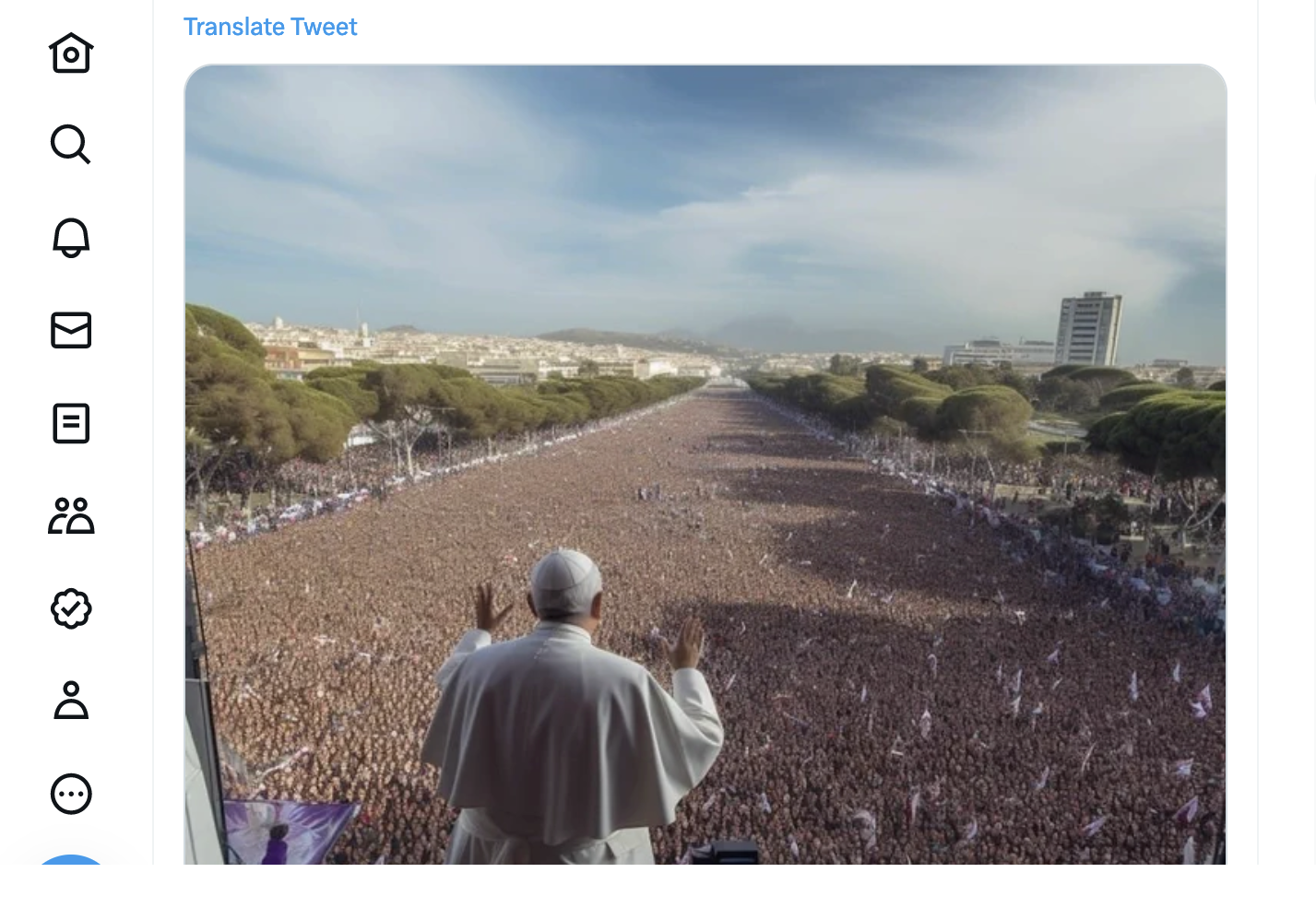 Cette image du pape aux JMJ serait générée par AI | capture d'écran sur X