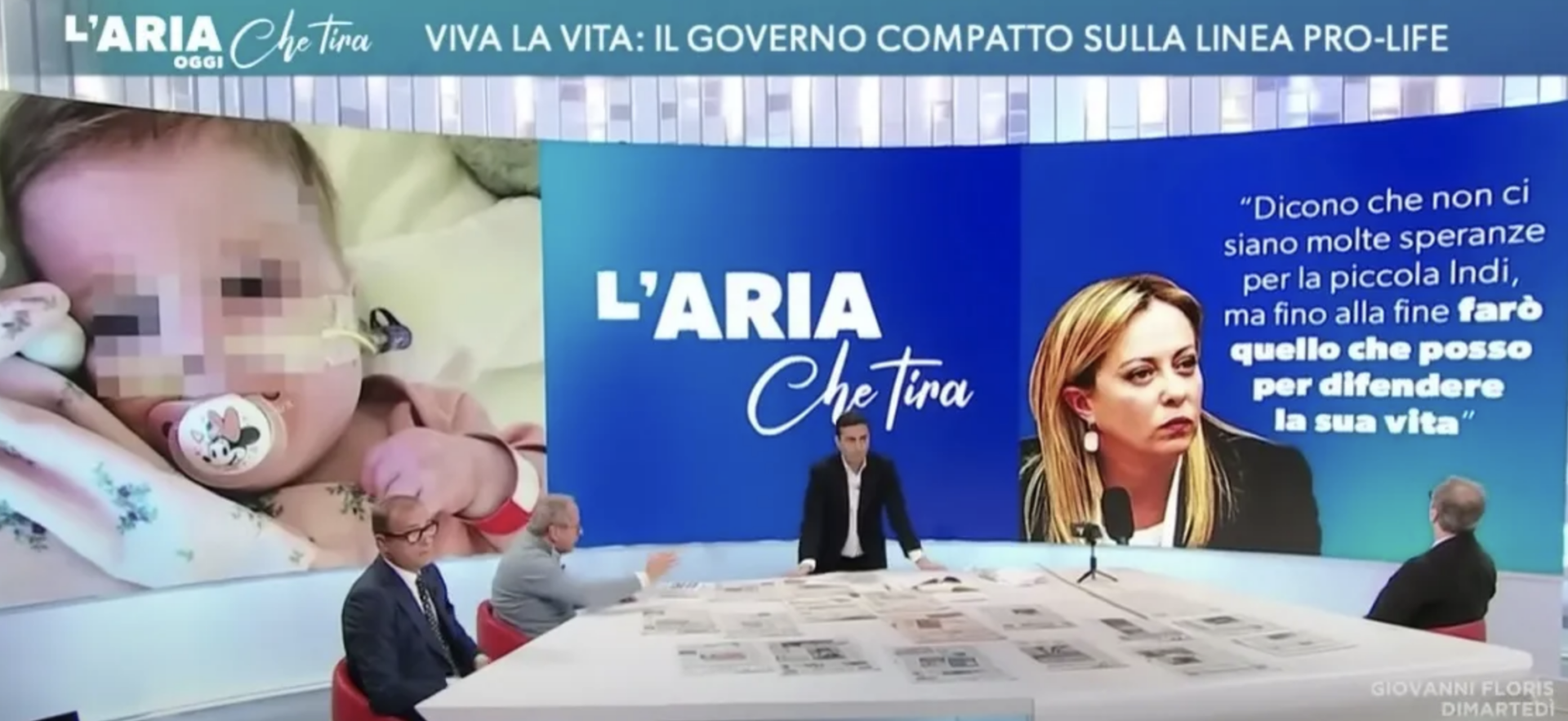 Le cas de la petite Indi Gregory a mobilisé les médias italiens et le gouvernement de Giorgia Meloni | capture d'écran La 7