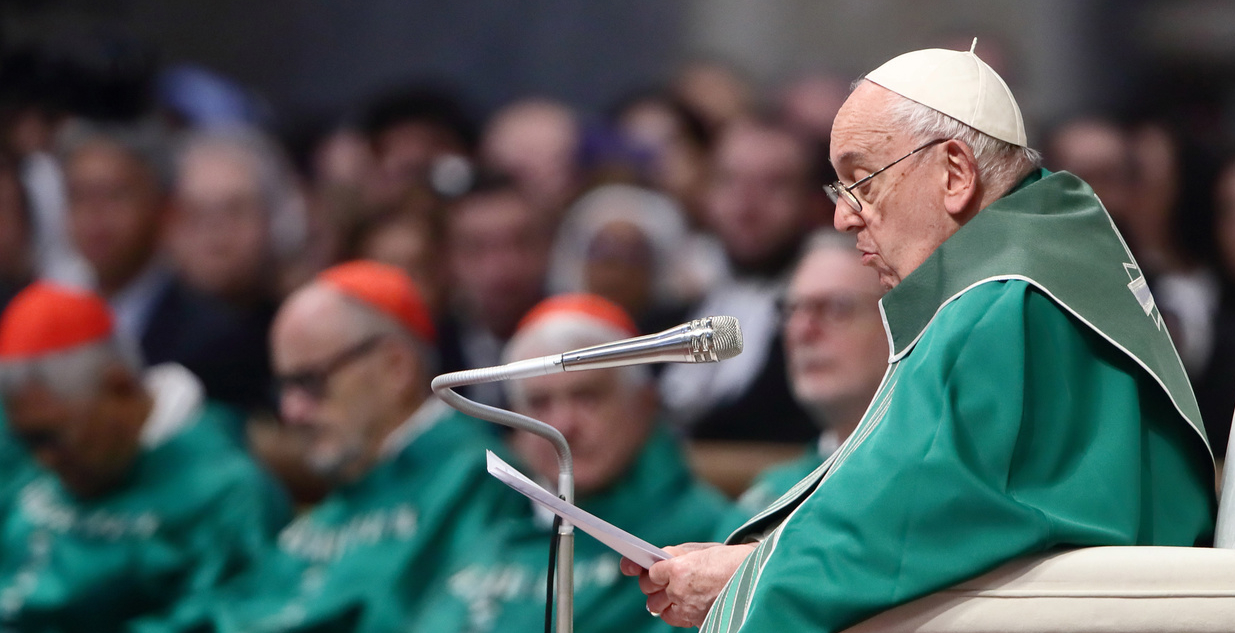 Le pape François présidant la messe de clôture du Synode des évêques, le 29 octobre 2023 | © KEYSTONE/Mondadori Portfolio/Grzegorz Galazka