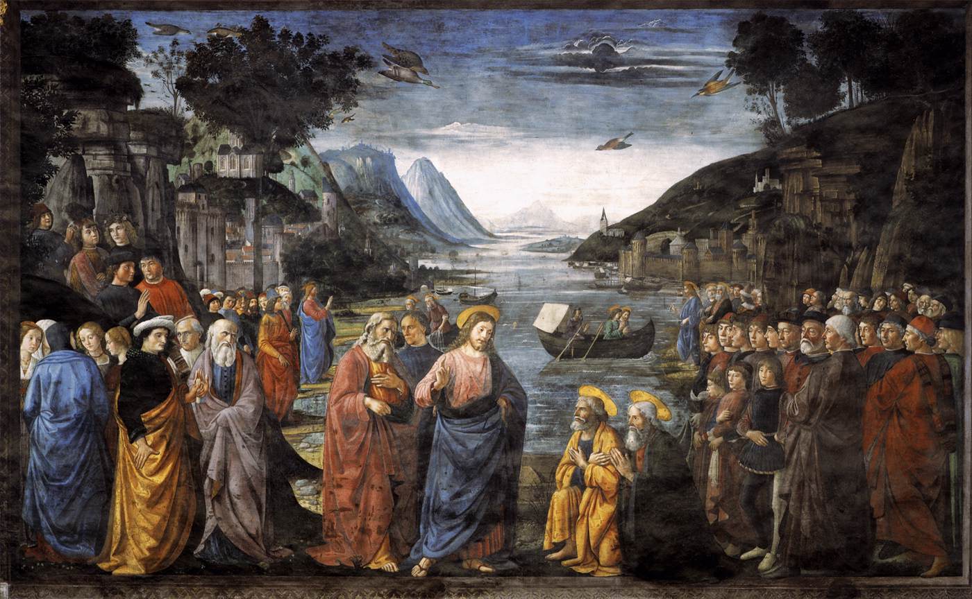 Représentation de l'appel des apôtres par Domenico Ghirlandaio (1481), chapelle Sixtine, Vatican | CC – worldhistory.org – Perledarte – CC BY-NC

