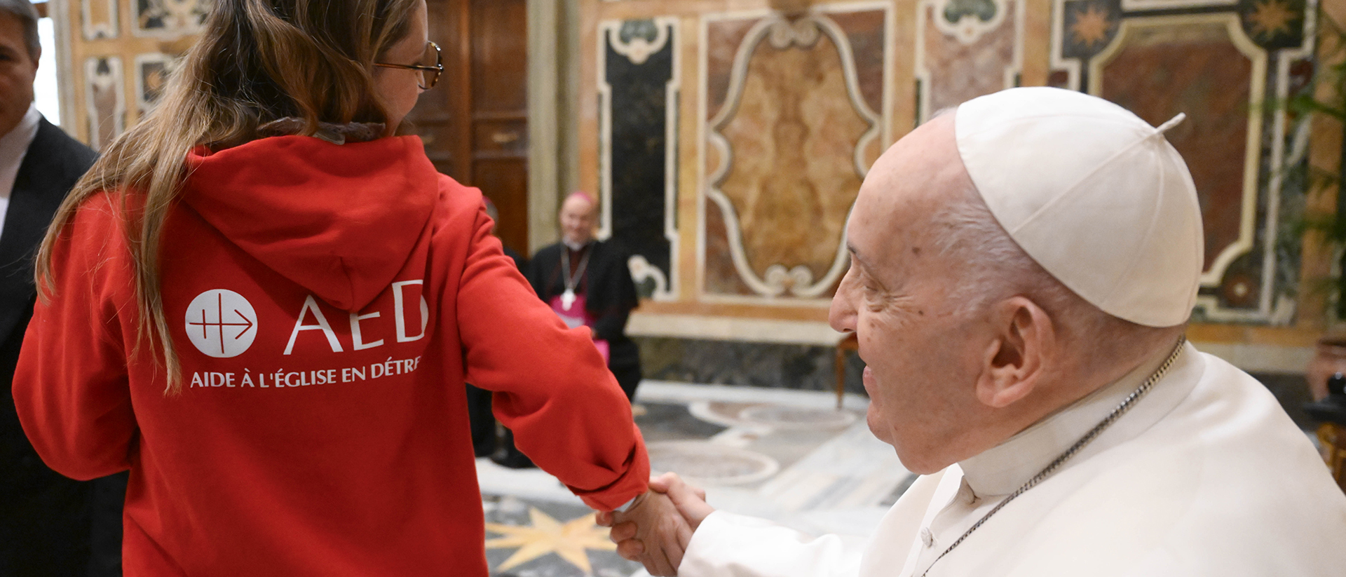 "Le pape a nous donné son discours à lire, mais il a pris le temps de saluer tous les communicants" le 12 janvier 2024 | © Vatican Media