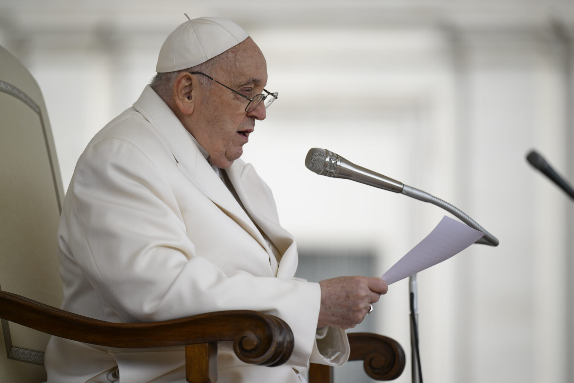 Audience du 13 mars 2024. Très fatigué, le pape François reste déterminé sur le sujet de la guerre | © Vatican media