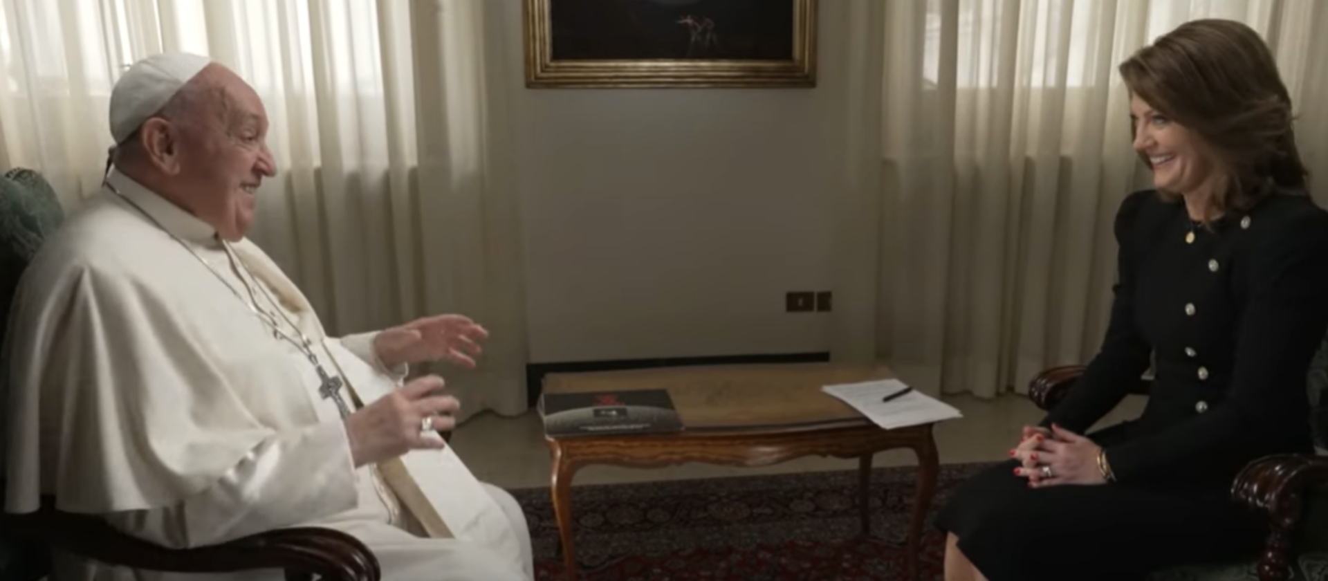 Le pape François en entretien avec la journaliste de CBS Norah O'Connell | capture d'écran CBS