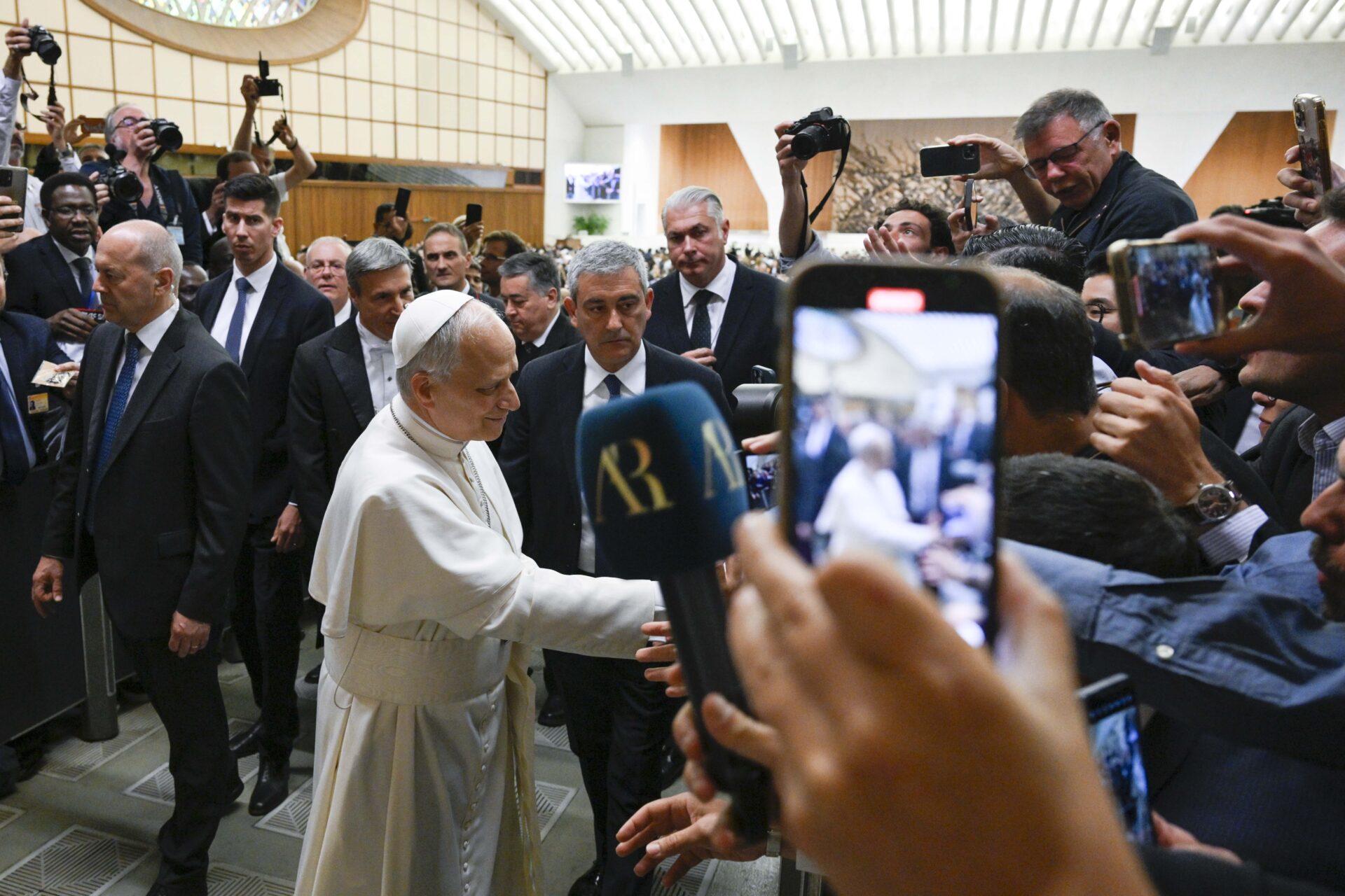 Rencontre réussie à Rome entre le pape Léon XIV et la presse internationale, 12 mai 2025 | © Vatican media