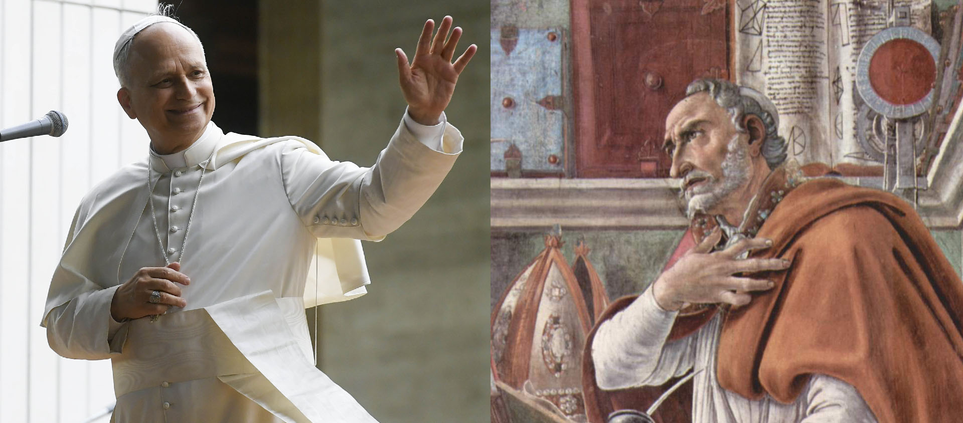 | © Vatican Media et Augustin d'Hippone Wikimedia/Fresque murale, Sandro Btoticelli, 1480. Montage Bernard Hallet