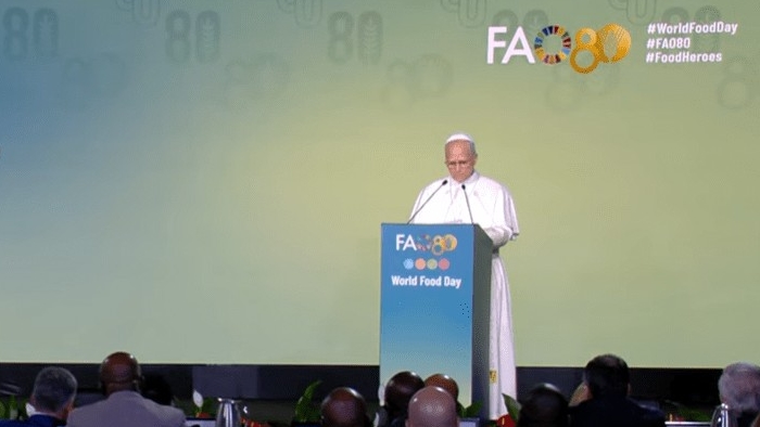Le pape Léon XIV s'exprime devant la FAO | © capture d'écran Vatican Media