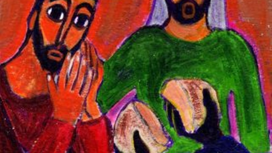 Les disciples d'Emmaüs | © Bernadette Lopez / https://www.evangile-et-peinture.org/