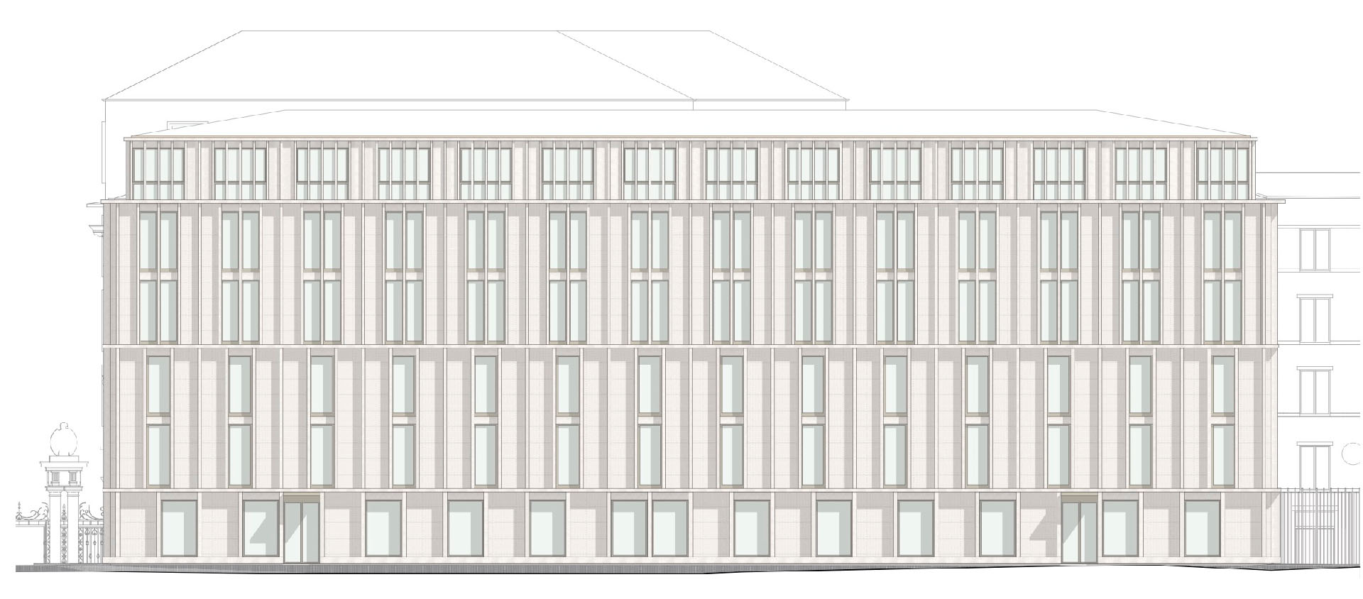 Les plans de la façade intérieure de la caserne sont achevés. Un attique surplombe surplombe le bâtiment | DR 