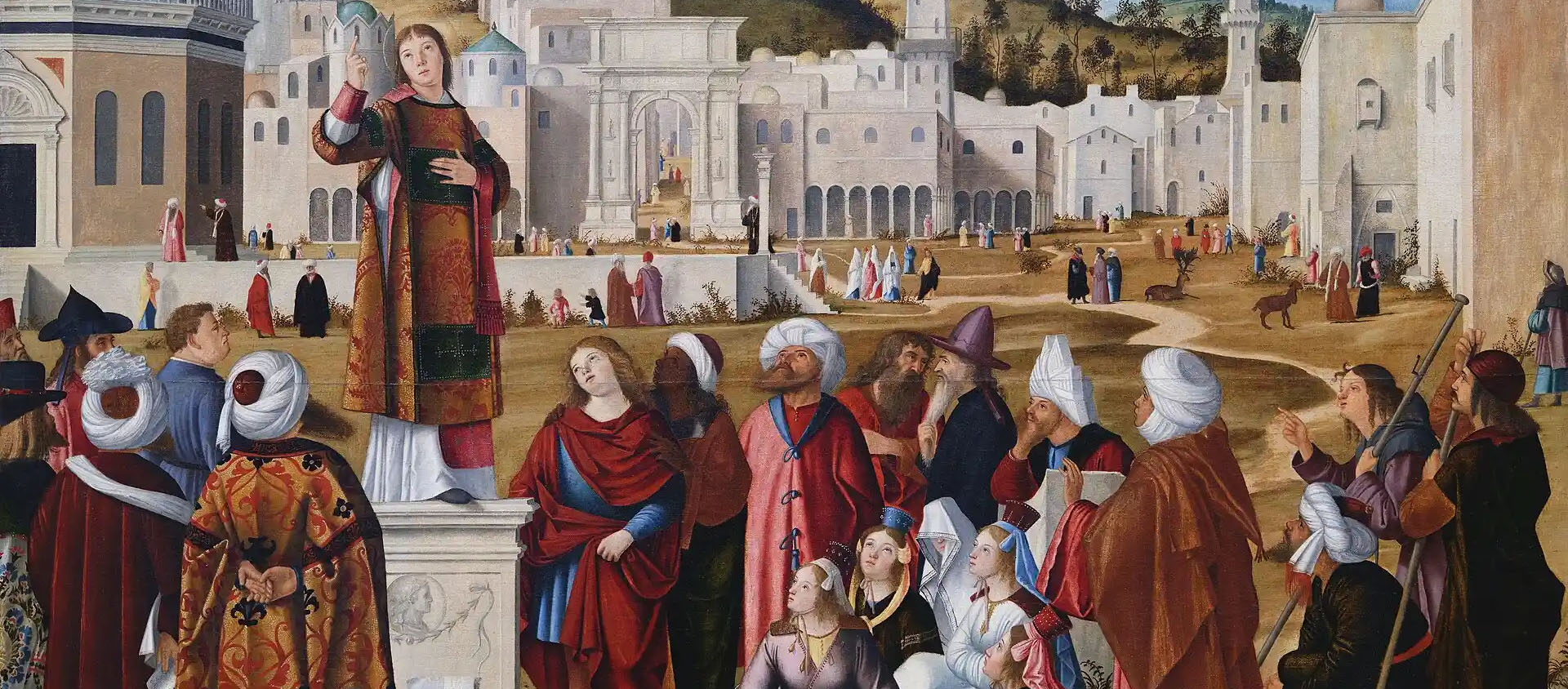 Vittore Carpaccio (1465-1526): La Prédication de saint Étienne. Huile sur toile, vers 1514 | Domaine public