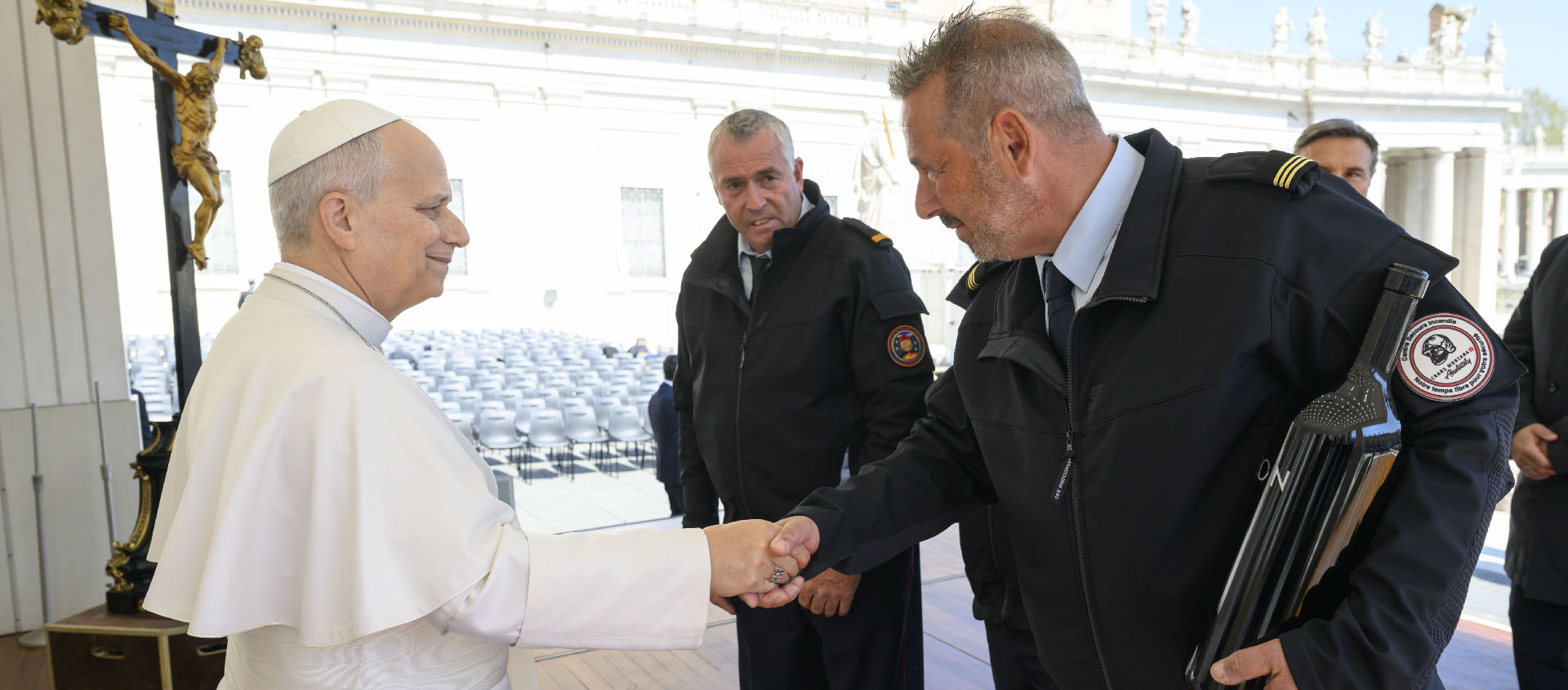 Le chef des pompiers de Crans-Montana, David Vocat, a rencontré le pape Léon XIV le 25 mars 2026 | © Vatican Media