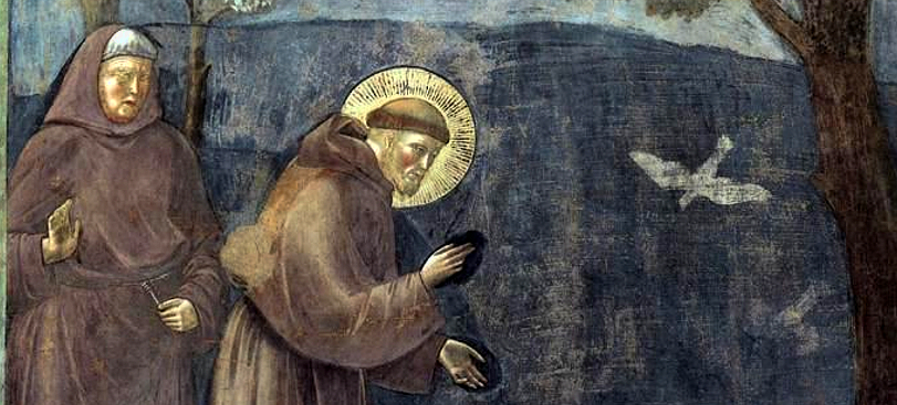 François d'Assise prêchant aux oiseaux, d'après Giotto | domaine public