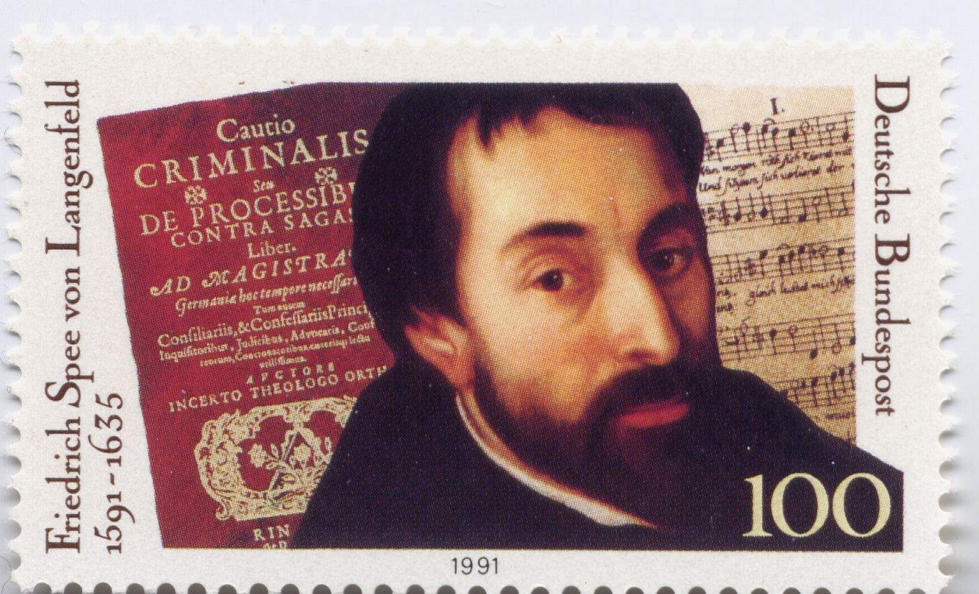 Timbre-poste allemand imprimé en 1991 en l’honneur du 400e anniversaire de la naissance de Friedrich Spee  | © Wikimedias CC