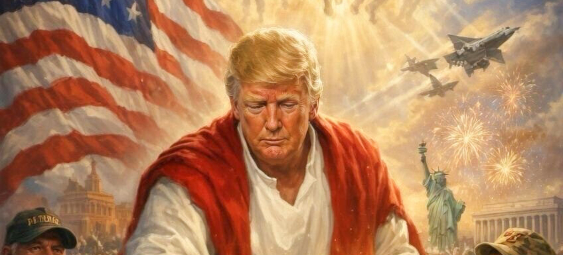 Représentation (détail) de Donald Trump en sauveur publiée sur sa plateforme «Truth Social», le 13 avril 2026 | © Truth Social